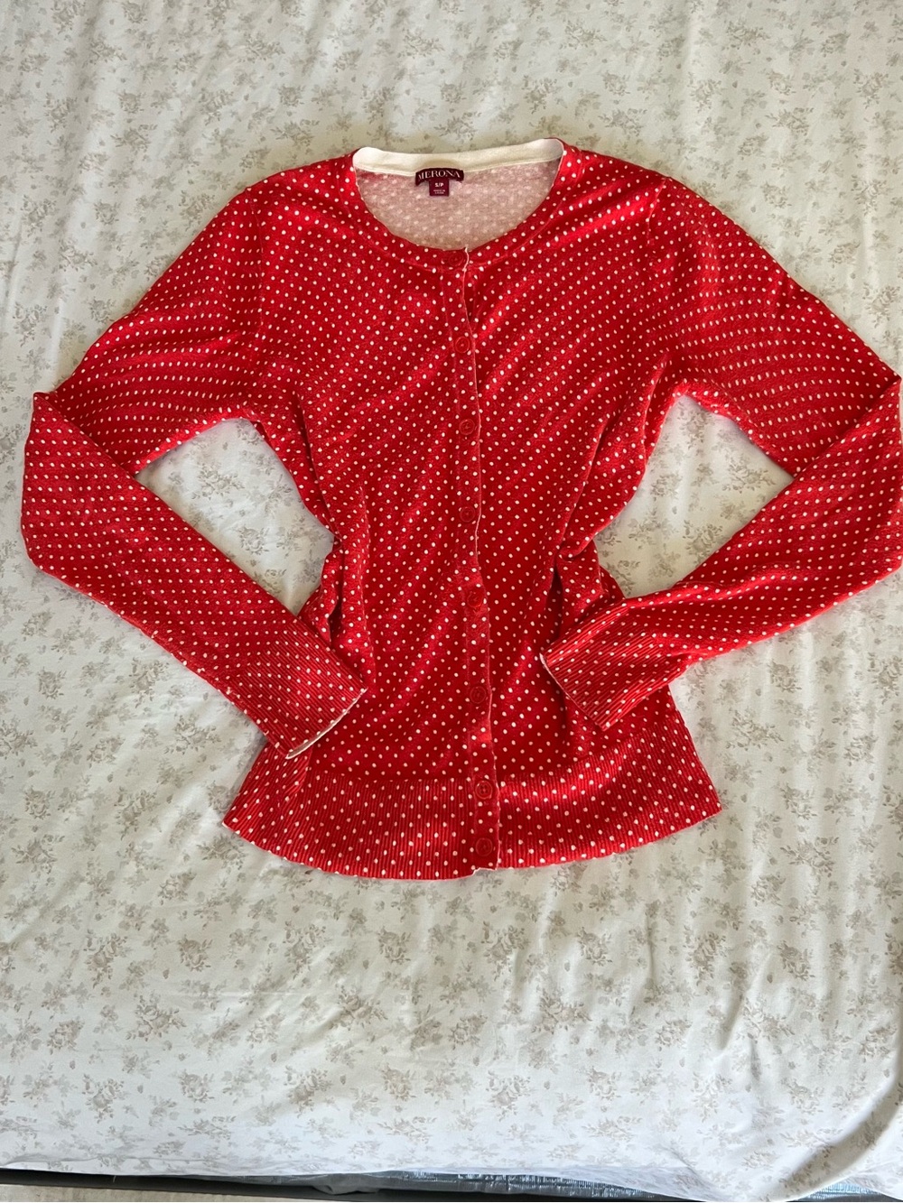 Merona Red Polka Dot Button-Front Sweater Top